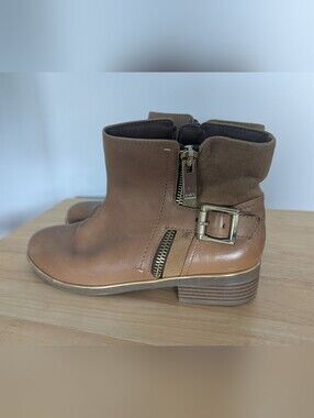 Aldo Tan Brown Leather & Suede Ankle Boot with Zipper &:Buckle